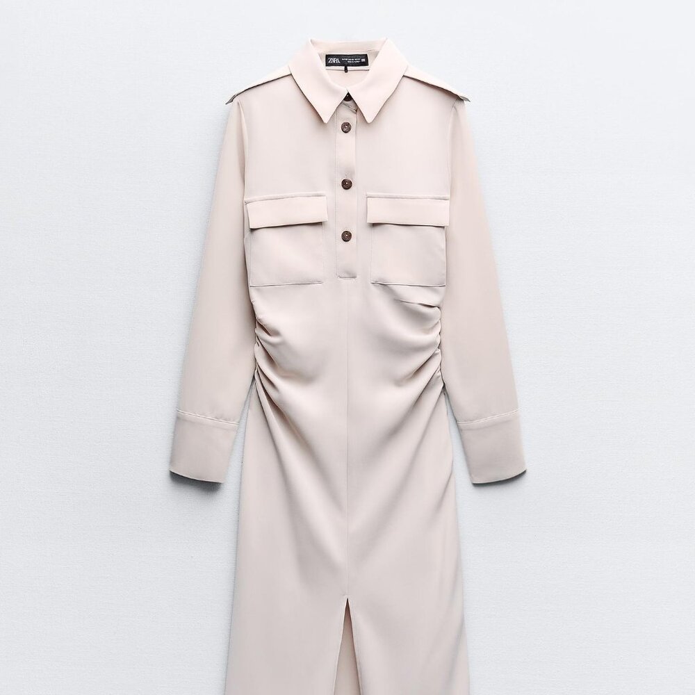 Zara DRAPED WAIST MIDI DRESS - Picture 6 of 9
